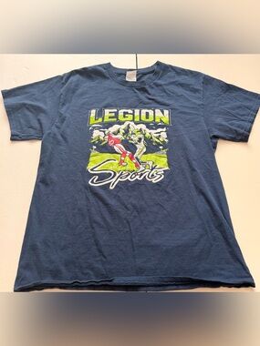 Legion Sports Football Graphic T Shirt Medium Navy Blue 100% Cotton